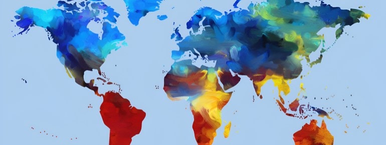 Représentation artistique et colorée d'une carte du monde