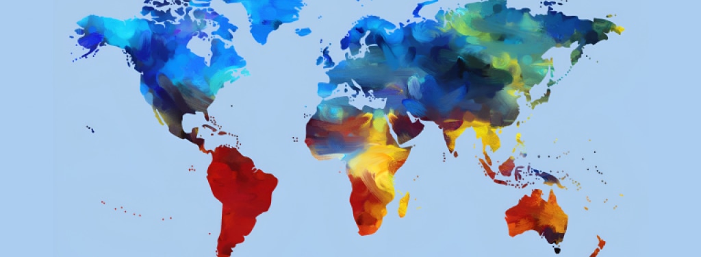 Représentation artistique et colorée d'une carte du monde